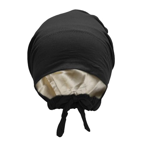 ZLYC Damen Sommer Chemo Kopftücher Tie Back Satin Gefüttert Hijab Cap(Einfarbig Schwarz),Einheitsgröße von ZLYC