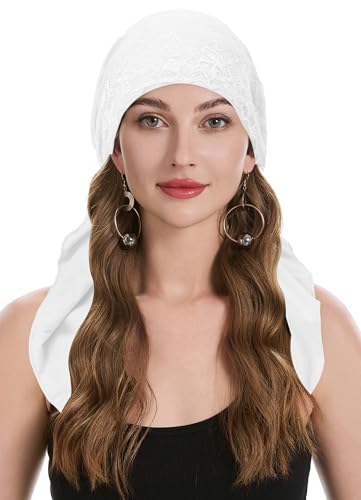 ZLYC Damen Sommer Chemo Turban Mütze Vorgebundenes Headwraps Leichte Hut(Spitze Weiß),Einheitsgröße von ZLYC