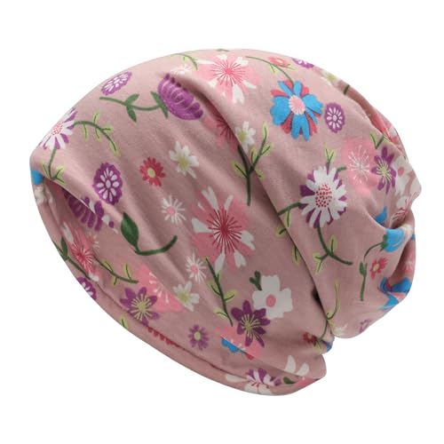 ZLYC Damen Sommer Slouch Beanie Leicht Weich Jersey Mütze Blumen Turban Hut(Blumen Rosa),Einheitsgröße von ZLYC