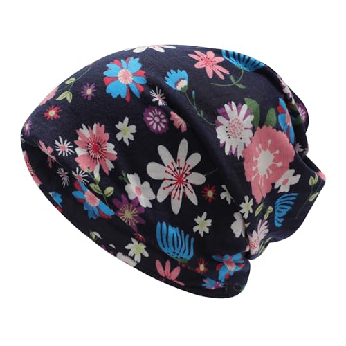 ZLYC Damen Sommer Slouch Beanie Leicht Weich Jersey Mütze Blumen Turban Hut(Blumen Schwarz),Einheitsgröße von ZLYC