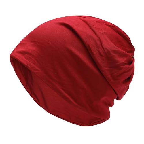 ZLYC Damen Sommer Slouch Beanie Leicht Weich Jersey Mütze Blumen Turban Hut(Einfarbig Rot),Einheitsgröße von ZLYC