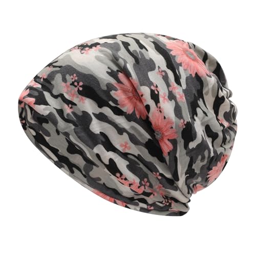 ZLYC Damen Sommer Slouch Beanie Leicht Weich Jersey Mütze Blumen Turban Hut(Tarnfarben Weiß),Einheitsgröße von ZLYC