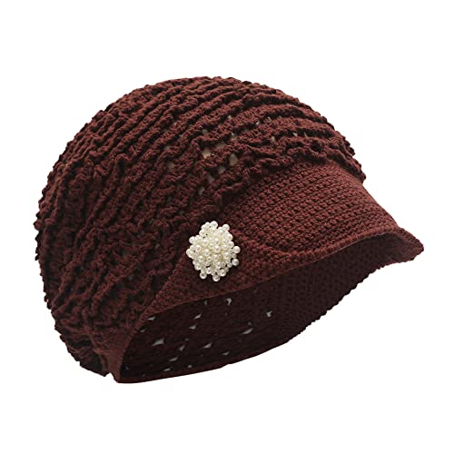 ZLYC Damen Sommer Slouchy Häkelmütze Visoren Handgemacht Häkelmütze Visor(Fester Kaffee) von ZLYC