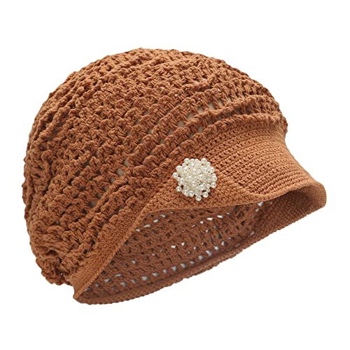 ZLYC Damen Sommer Slouchy Häkelmütze Visoren Handgemacht Häkelmütze Visor(Festes Braun) von ZLYC