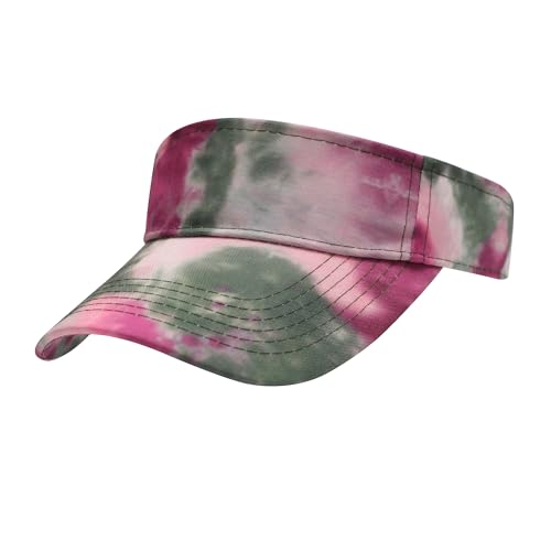 ZLYC Damen Sommer Sonnenschild Golf Visor Cap mit Klettverschluss(Krawatte Gefärbt Himbeere Grün),Einheitsgrößere Grün von ZLYC