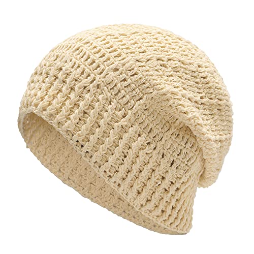 ZLYC Frauen Baumwolle Häkeln Slouchy Beanie Hut Handgemachte Strick Ausschnitt Sommer Floral Schädel Kappe, Beige, Einheitsgröße von ZLYC