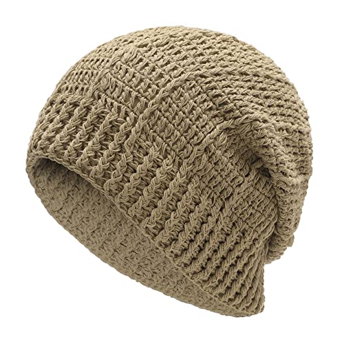 ZLYC Frauen Baumwolle Häkeln Slouchy Beanie Hut Handgemachte Strick Ausschnitt Sommer Floral Schädel Kappe, Khaki, Einheitsgröße von ZLYC