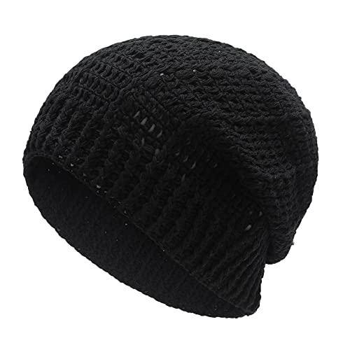 ZLYC Damen Sommer Strickmützen Handgemacht Häkelmütze Slouch Beanie Mütze(Einfarbig Schwarz) von ZLYC