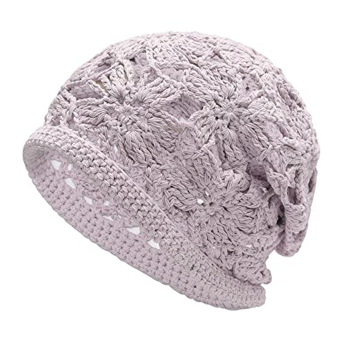 ZLYC Damen Sommer Strickmützen Handgemacht Häkelmütze Slouch Beanie Mütze(Gehäkeltes Lila) von ZLYC