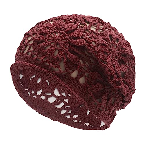 ZLYC Damen Sommer Strickmützen Handgemacht Häkelmütze Slouch Beanie Mütze(Gestrickt Burgund) von ZLYC