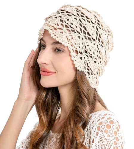 ZLYC Damen Sommer Strickmützen Handgemacht Häkelmütze Slouch Beanie Mütze(Gestricktes Beige),Einheitsgröße von ZLYC