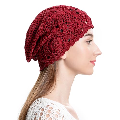 ZLYC Damen Sommer Strickmützen Handgemacht Häkelmütze Slouch Beanie Mütze(Massiv Rot),Einheitsgröße von ZLYC