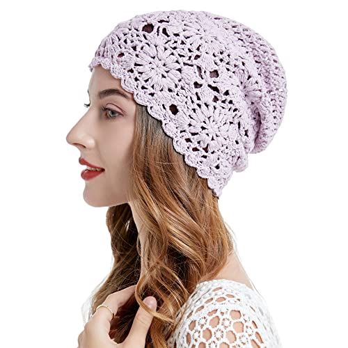 ZLYC Damen Sommer Strickmützen Handgemacht Häkelmütze Slouch Beanie Mütze(Solides Lila) von ZLYC