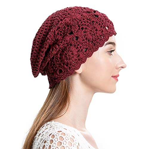 ZLYC Damen Sommer Strickmützen Handgemacht Häkelmütze Slouch Beanie Mütze (Burgunderrot),Gr.Einheitsgröße von ZLYC