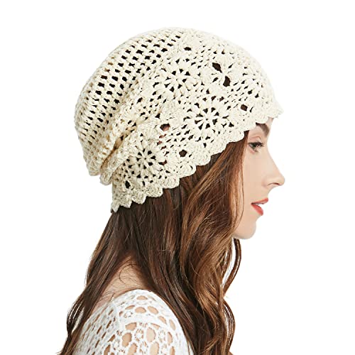 ZLYC Damen Sommer Strickmützen Handgemacht Häkelmütze Slouch Beanie Mütze (Festes Beige),Gr.Einheitsgröße von ZLYC