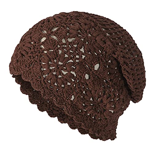 ZLYC Damen Sommer Strickmützen Handgemacht Häkelmütze Slouch Beanie Mütze (Festes Braun) von ZLYC