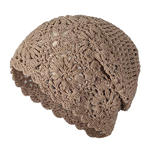 ZLYC Damen Sommer Strickmützen Handgemacht Häkelmütze Slouch Beanie Mütze (Massives Khaki),Gr.Einheitsgröße von ZLYC