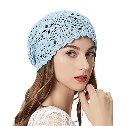 ZLYC Damen Sommer Strickmützen Handgemacht Häkelmütze Slouch Beanie Mütze (Solid Blue),Gr.Einheitsgröße von ZLYC