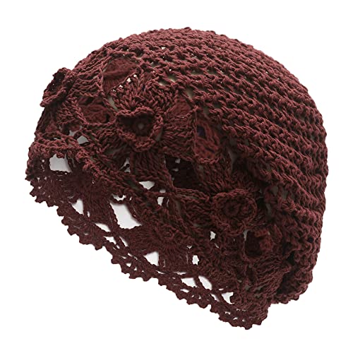 ZLYC Damen Sommer Strickmützen Handgemacht MZ-QX23_lmütze Slouch Beanie Mütze(Blumen Braun) von ZLYC