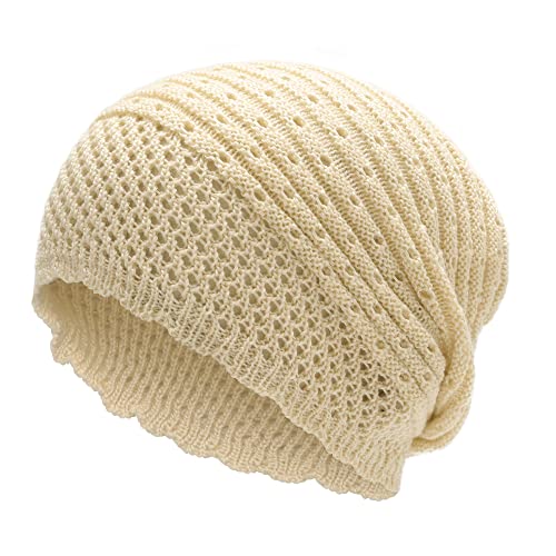 ZLYC Damen Sommer Strickmützen Handstricken Häkelmütze Beigntage Beanie Mütze(Einfach Beige) von ZLYC