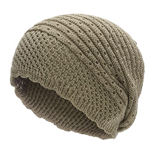 ZLYC Damen Sommer Strickmützen Handstricken Häkelmütze Khakntage Beanie Mütze(Einfach Khaki) von ZLYC