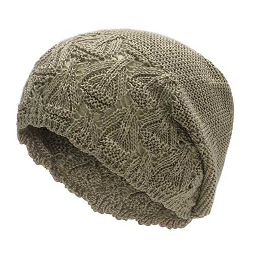 ZLYC Damen Sommer Strickmützen Handstricken Häkelmütze Khntage Beanie Mütze(Massives Khaki) von ZLYC