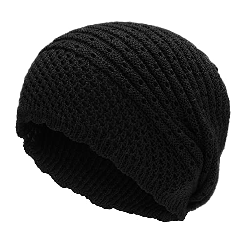 ZLYC Damen Sommer Strickmützen Handstricken Häkelmütze Schwntage Beanie Mütze(Farbe: Schwarz) von ZLYC