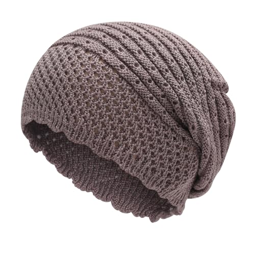 ZLYC Damen Sommer Strickmützen Handstricken Häkelmütze Vintage Beanie Mütze(Einfarbig grau),Einheitsgröße von ZLYC