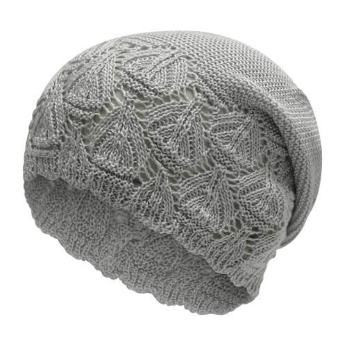 ZLYC Damen Sommer Strickmützen Handstricken Häkelmütze Vintage Beanie Mütze(Solides Hellgrau),Einheitsgröße von ZLYC