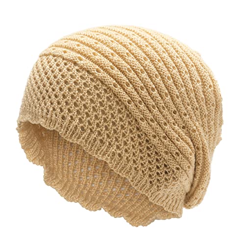 ZLYC Damen Sommer Strickmützen Handstricken Häkelmütze ntage Beanie Mütze(Einfach Macadamia Beige) von ZLYC