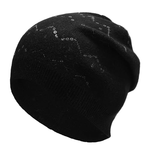 ZLYC Damen Strickmütze Slouchy Beanie Mütze Weich Winter Stretch Skull Cap(Wellige Paillette Schwarz) von ZLYC