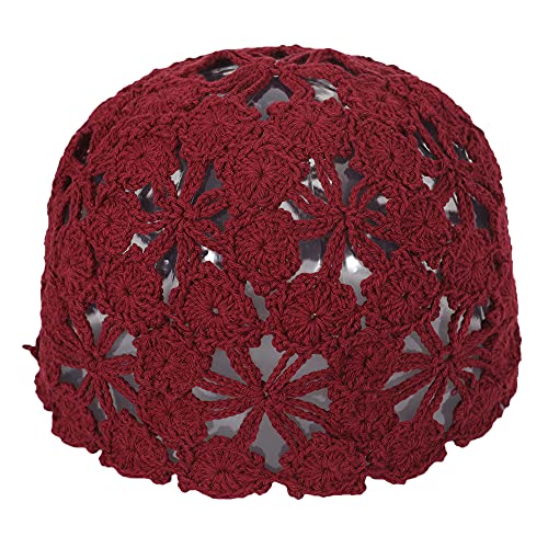 ZLYC Damen Baumwolle Häkelmütze Totenkopf Kappe Handarbeit Strick Cutout Floral Beanie Mütze, Farbe: Rot, Einheitsgröße von ZLYC