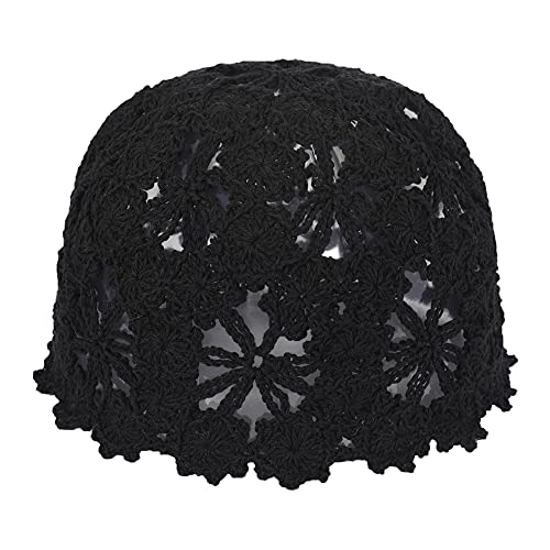 ZLYC Damen-Beanie-Mütze aus Baumwolle, gehäkelt, handgefertigt, gestrickt, Blumenmuster, Schwarz, Farbe: Schwarz, Einheitsgröße von ZLYC