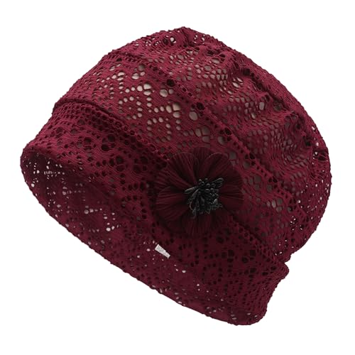 ZLYC Damen Summer Beanie Mütze Elastischer Chemo Hut mit Blumen(Boho Blume Rot),Einheitsgröße von ZLYC