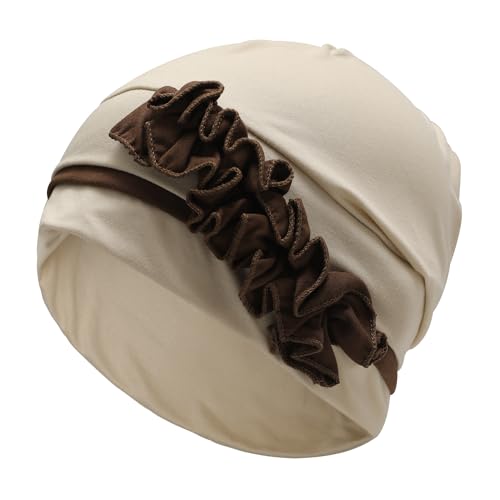 ZLYC Damen Summer Beanie Mütze Elastischer Chemo Hut mit Blumen(Einfarbig Beige Kaffee Blume),Einheitsgröße von ZLYC