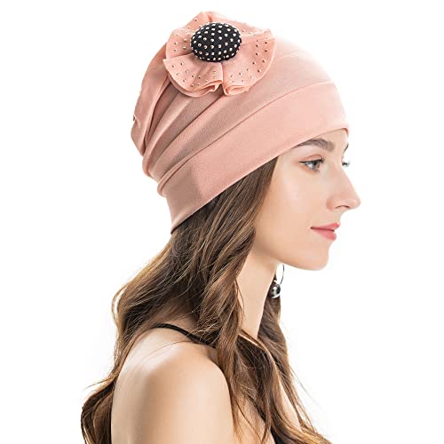 ZLYC Damen Summer Beanie Mütze Elastischer Chemo Hut mit Blumen(Festes Rosa) von ZLYC