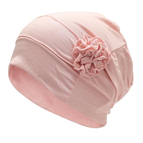 ZLYC Damen Summer Beanie Mütze Elastischer Chemo Hut mit Blumen(Plisseeblume Hellrosa),Einheitsgröße von ZLYC