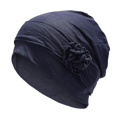 ZLYC Damen Summer Beanie Mütze Elastischer Chemo Hut mit Blumen(Plisseeblume Marine),Einheitsgröße von ZLYC