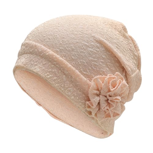 ZLYC Damen Summer Beanie Mütze Elastischer Chemo Hut mit Blumen(Texturiertes Champagner),Einheitsgröße von ZLYC
