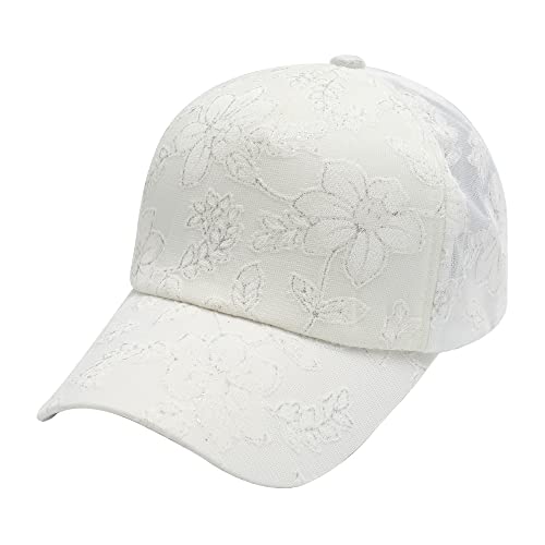 ZLYC Damen Trucker Cap Sommer Baseball Cap Mode Blumen Mesh Atmungsaktiv Basecap (Blumen weiß) von ZLYC