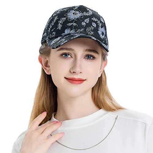 ZLYC Damen Trucker Cap Sommer Baseball Cap Mode Blumen Mesh Atmungsaktiv Basecap, Blumen Schwarz, Gr. Einheitsgröße von ZLYC