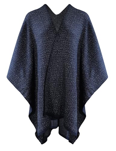 ZLYC Damen Weiche Schlichte Poncho Capes Retro Cardigans Pullover(Einfarbig Marineblau),Einheitsgröße von ZLYC