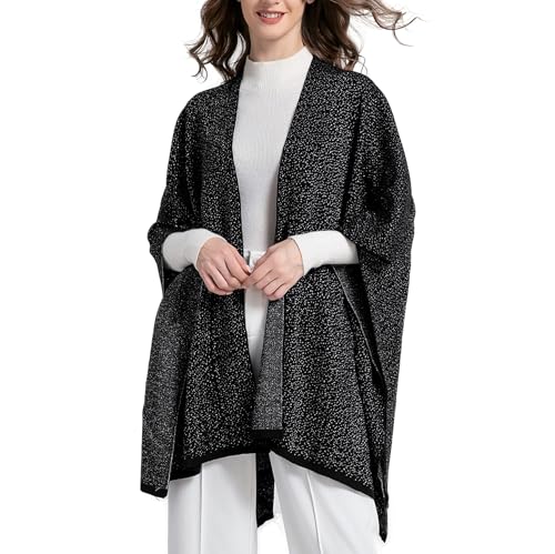 ZLYC Damen Weiche Schlichte Poncho Capes Retro Cardigans Pullover(Einfarbig Schwarz),Einheitsgröße von ZLYC