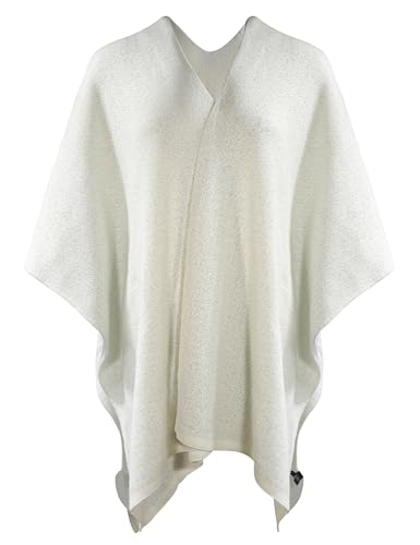 ZLYC Damen Weiche Schlichte Poncho Capes Retro Cardigans Pullover(Einfarbig Weiß),Einheitsgröße von ZLYC