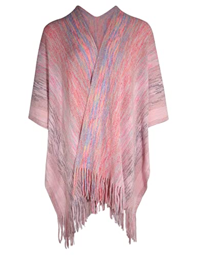 ZLYC Damen Weiche Schlichte Poncho Capes Retro Cardigans Pullover(Space Dyed Pink) von ZLYC