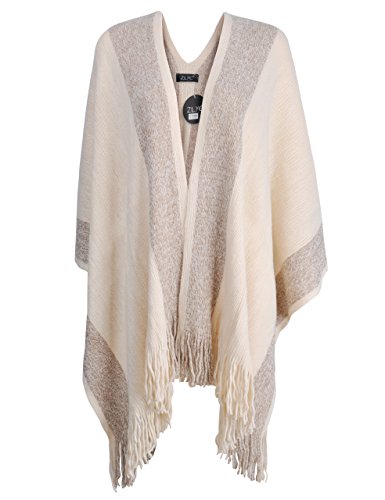 ZLYC Damen Weiche Schlichte Poncho Capes Retro Cardigans Pullover, Einheitsgröße, Beige von ZLYC