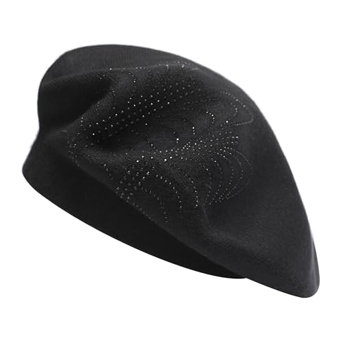 ZLYC Damen Winter Baskenmütze Französische Barett Doppelschicht Warm Beret(Einfarbig Schwarz),Einheitsgröße von ZLYC