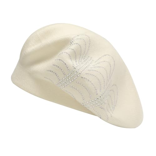 ZLYC Damen Winter Baskenmütze Französische Barett Doppelschicht Warm Beret(Einfarbig Weiß),Einheitsgröße von ZLYC