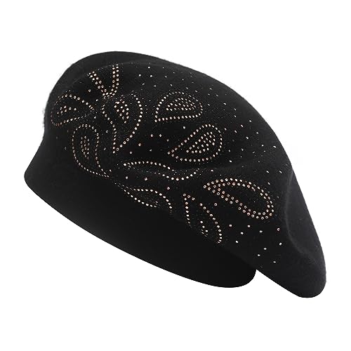 ZLYC Damen Winter Baskenmütze Französische Barett Doppelschicht Warm Beret(Paisley Schwarz) von ZLYC