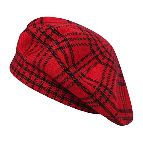 ZLYC Damen Winter Baskenmütze Französische Barett Doppelschicht Warm Beret (Kariertes Rot) von ZLYC